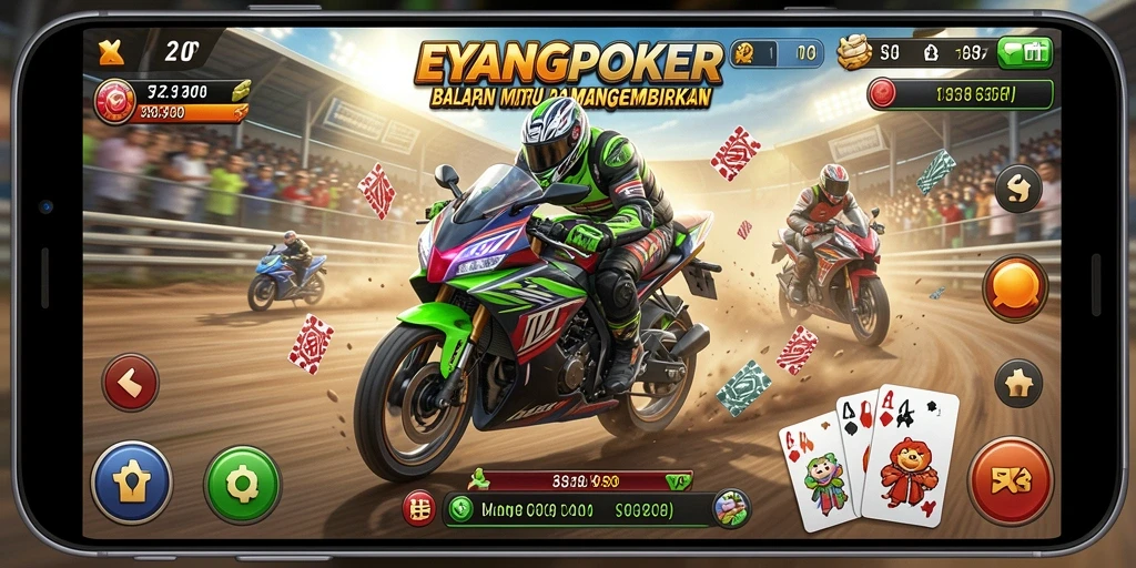 Tampilan menarik dalam balapan motor yang seru di EYANGPOKER.