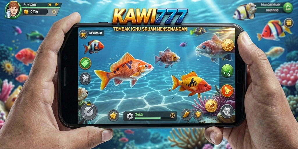 Tampilan gameplay seru KAWI777 saat menembak ikan.