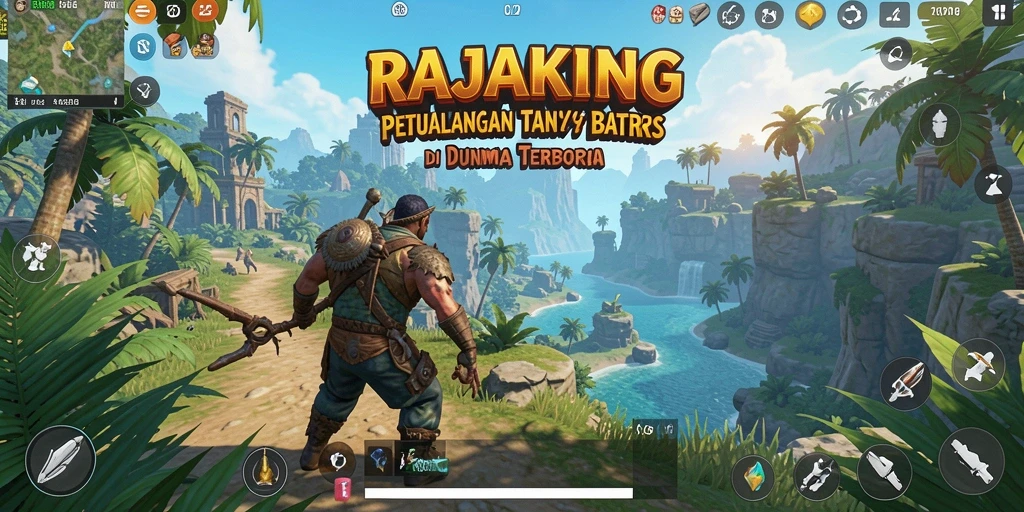 Screenshot utama RAJAKING menampilkan aksi menjelajah dunia terbuka yang luas.