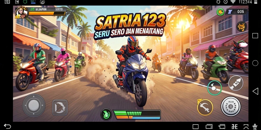 Gameplay seru dan mendebarkan di balapan motor SATRIA123.