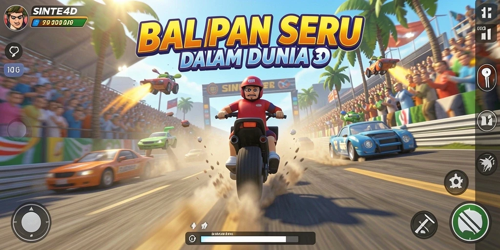 Screenshot gameplay SINTE4D menampilkan balapan cepat dan mendebarkan.
