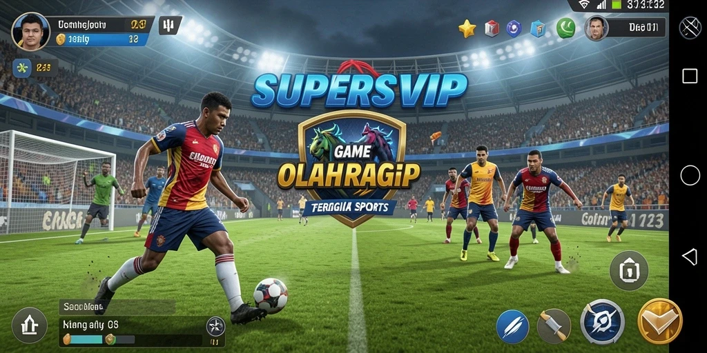 Tangkapan layar gameplay SUPERSVIP menunjukkan aksi seru dalam olahraga.