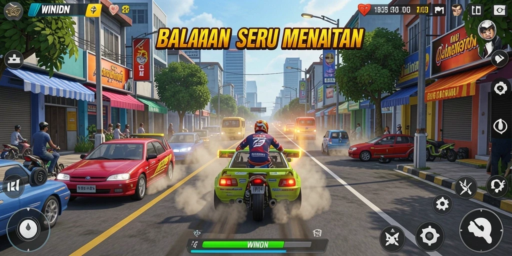 Tampilan gameplay seru dalam balapan adrenalin tinggi.
